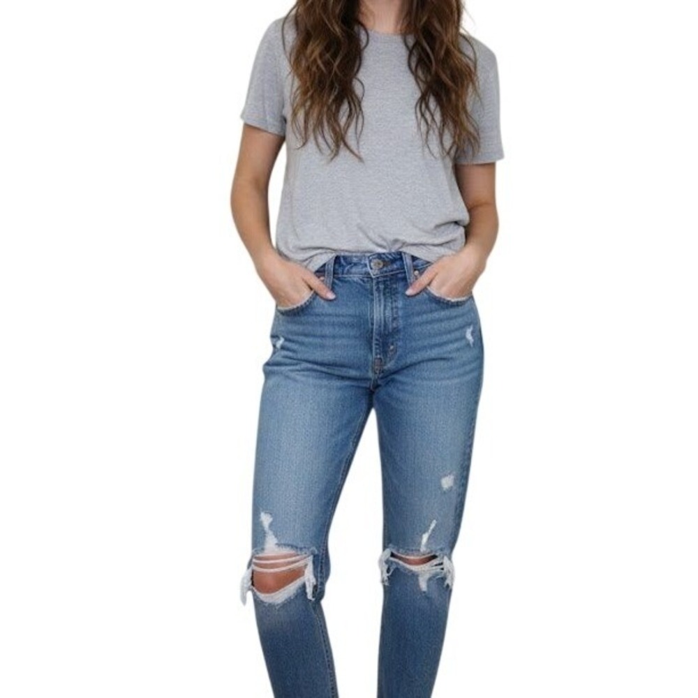 Abercrombie Fitch The Mom‎ High Rise Curve Love Distressed Jeans Blue 25 0S